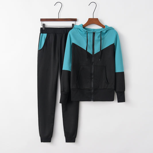 Slouchy Fashion Stitching Casual Sports Hooded Suits