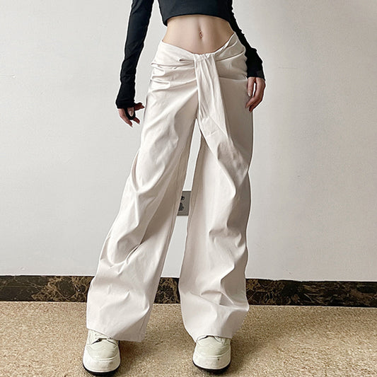 Cross Waist Characteristic Loose Slimming Wide Leg Pants