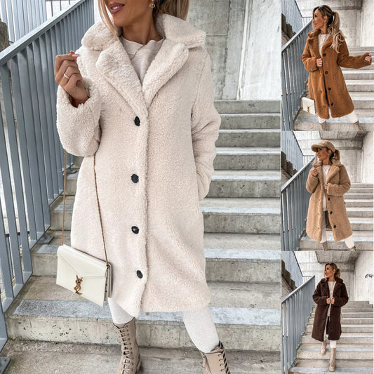 Women's Fur Long Sleeve Lapel Female Plush Coats