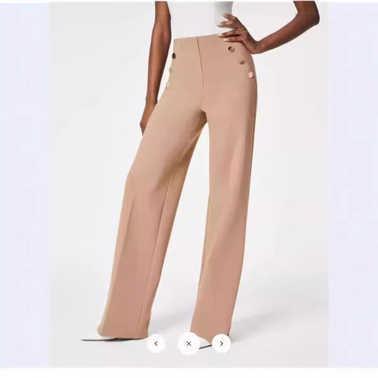 Cool High Elastic Button Wide Leg Pants