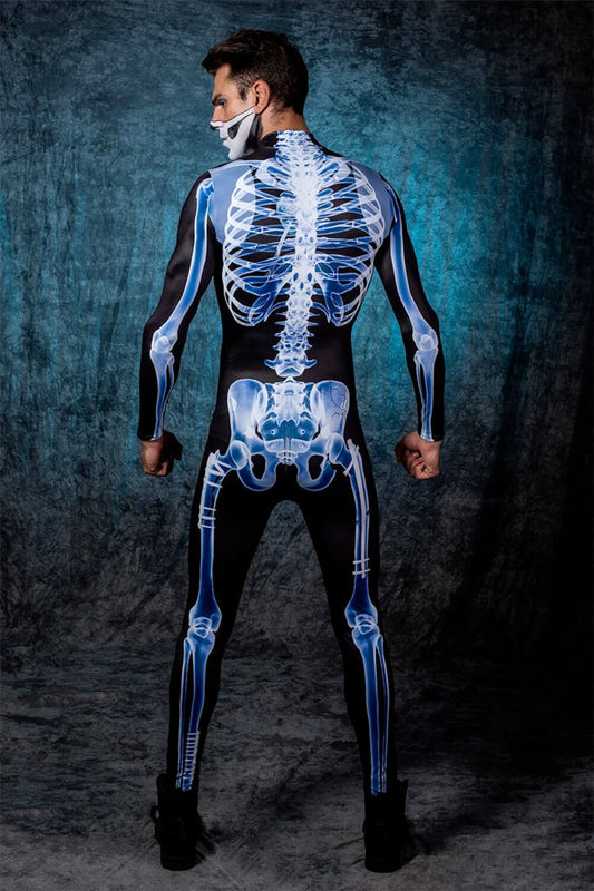 Women's & Men's Halloween Long Sleeve Skeleton Print One-piece Costumes