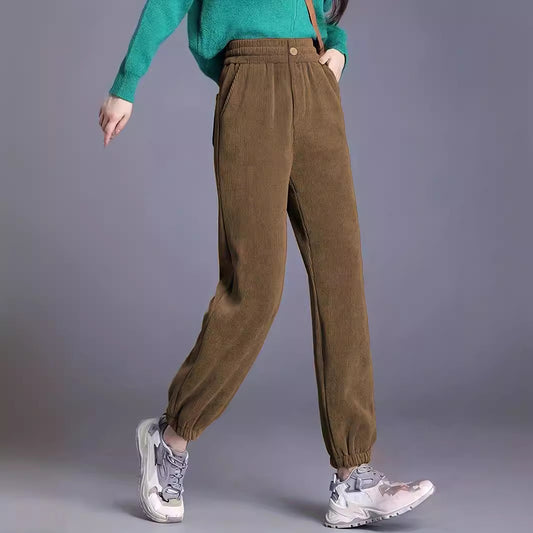 Waist Casual Solid Color Corduroy Trousers Pants