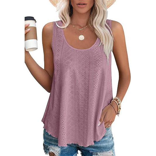 Casual Round Neck Loose Sleeveless T-shirt Blouses