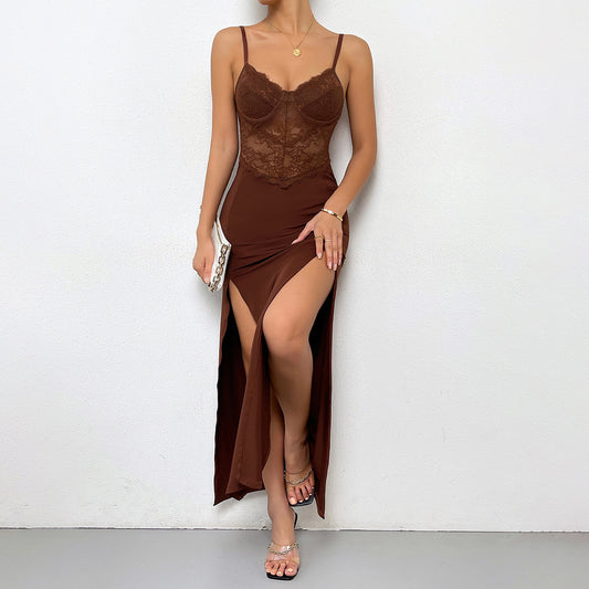 Women's Waist Bottoming Dress Split Sling Long Dresses