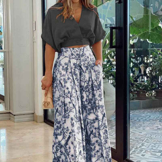 Autumn Shirt Fashion Printed Wide Leg Suits