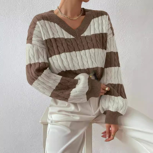 Women's Style Loose Fashion Wear Retro Contrast Sweaters