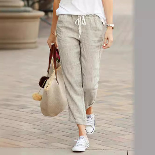 Loose Casual Drawstring Elastic Waist Cotton Pants