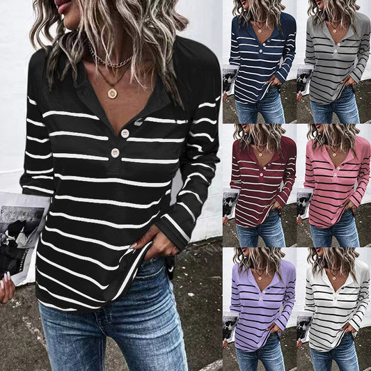 Women's Round Neck Button Casual Loose Long Blouses