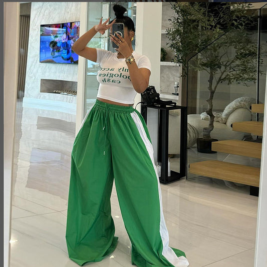 Color Contrast Mop Wide Leg High Pants