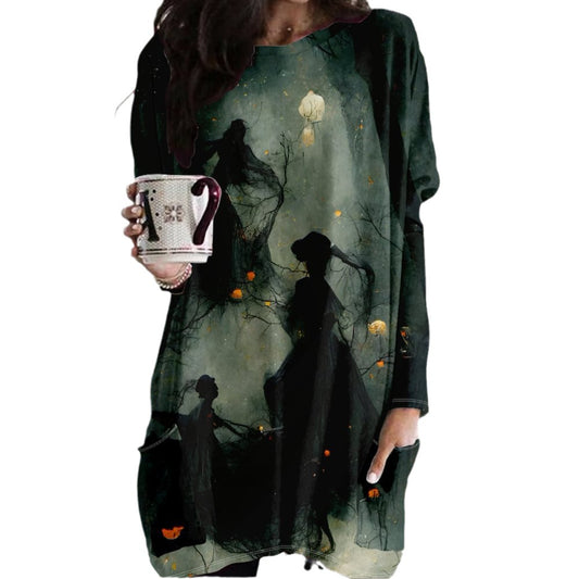 Neck Long Sleeve Halloween Witch Ghost Sweaters