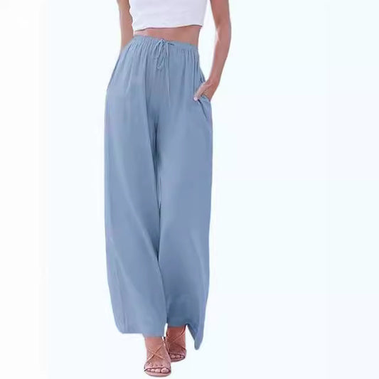 Women's Linen Loose Casual Pocket Drawstring Wide Pants