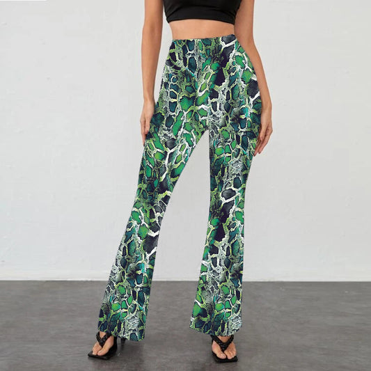 Fashion Snake Pattern Bell-bottom Animal Digital Pants