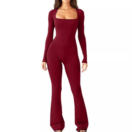 Women's Sleeve Belly Waist Shaping Hip Lift Square Collar Jumpsuits