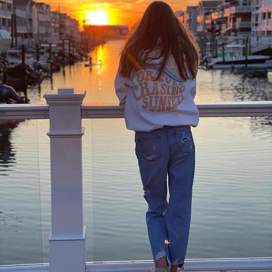 Women's Hoody Always Chasing Sunset Printing Kangaroo Sweaters